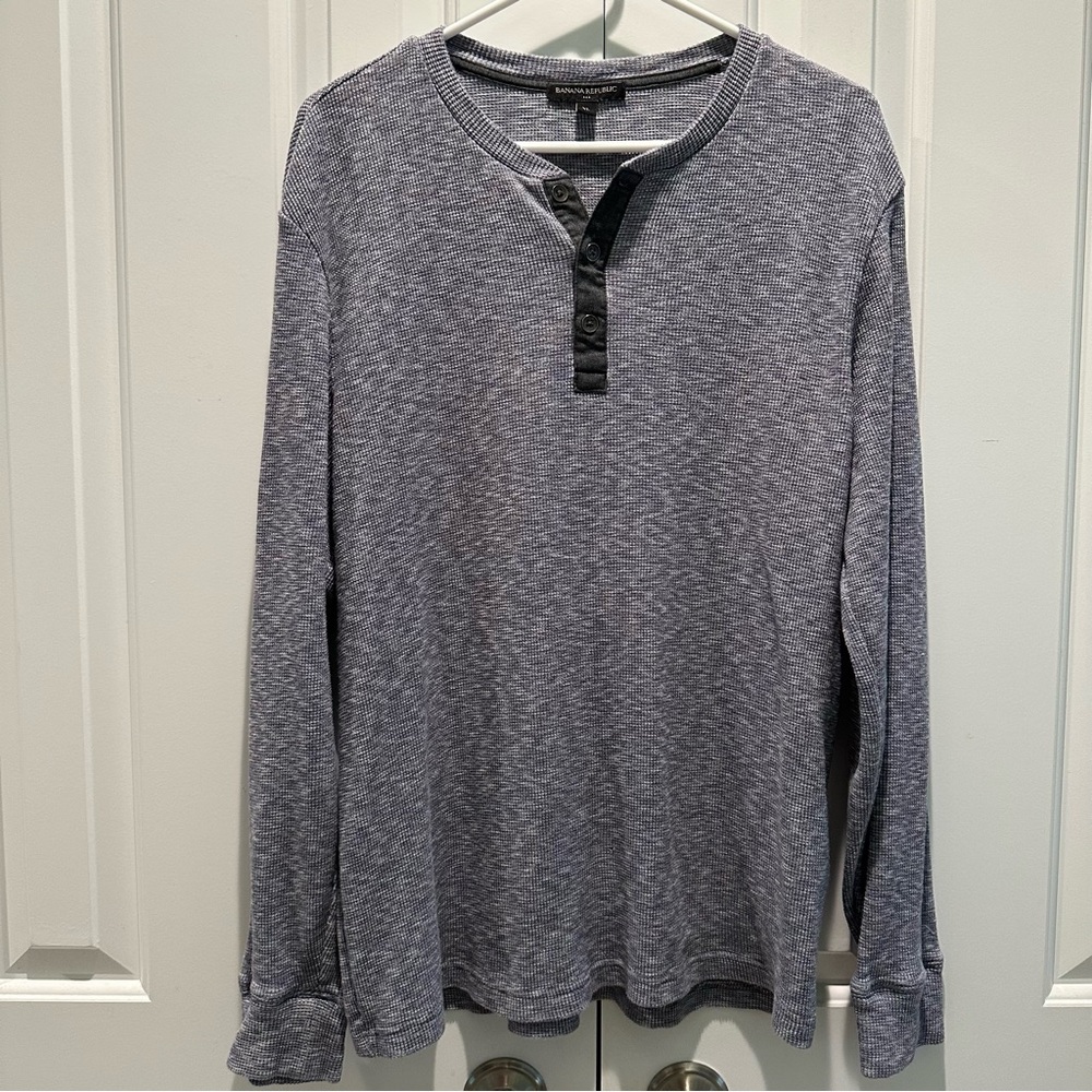Banana Republic Men’s Navy Blue Heathered Thermal Waffle Knit Henley XL